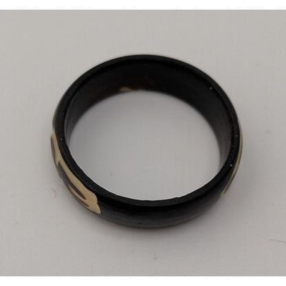 Vintage Hand-Carved Coconut Shell Ring Size 7.75 With Tribal-Inspired Design