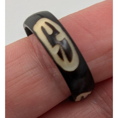 Vintage Hand-Carved Coconut Shell Ring Size 7.75 With Tribal-Inspired Design