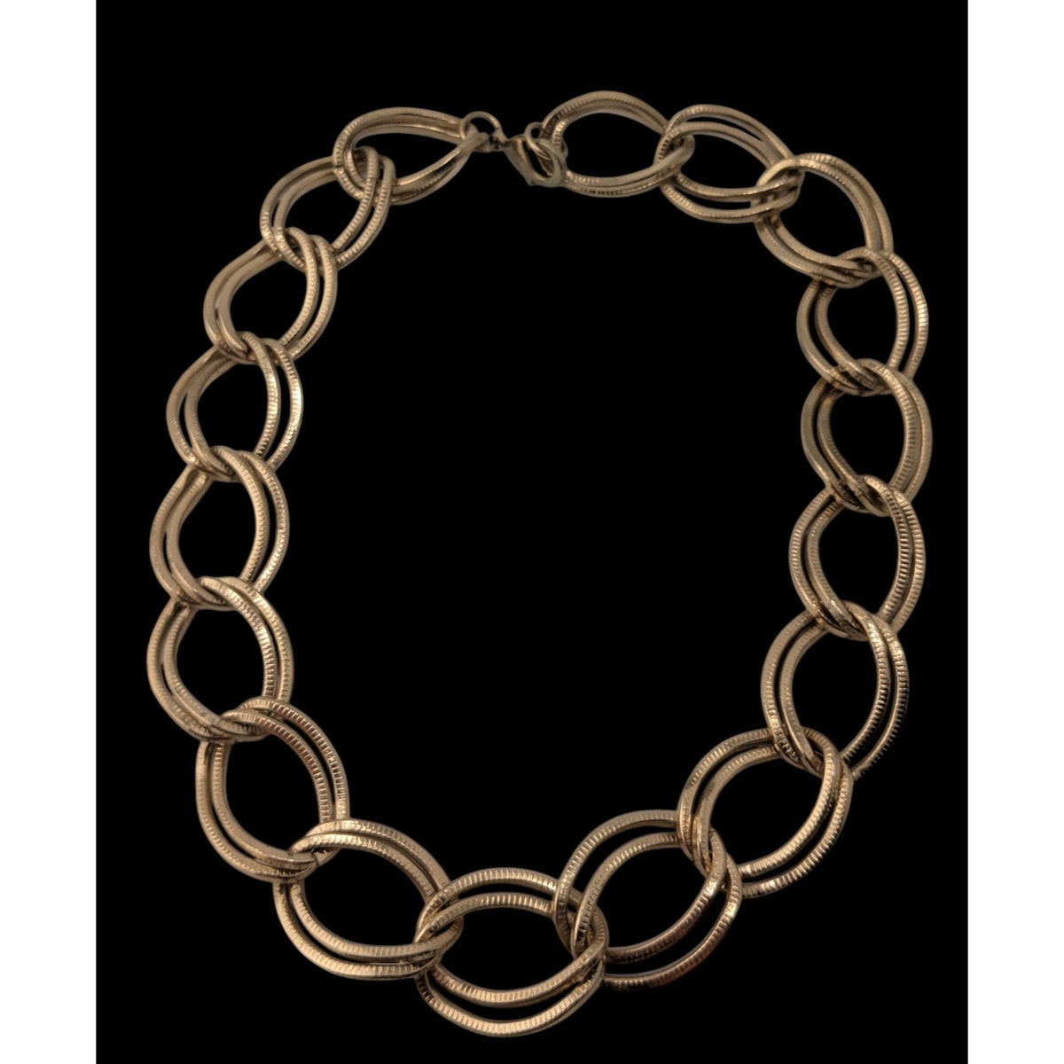 Glam Chunky Gold Tone Oval Link Statement Chain Necklace Textured Retro Luxe