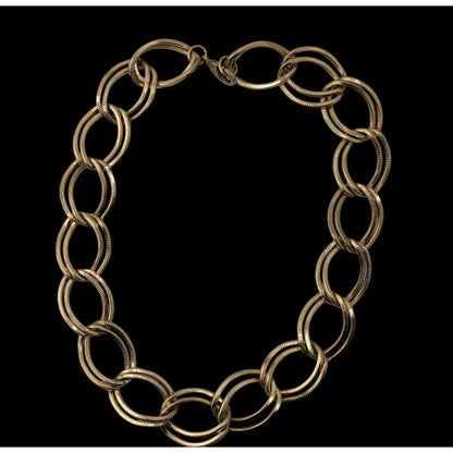 Glam Chunky Gold Tone Oval Link Statement Chain Necklace Textured Retro Luxe