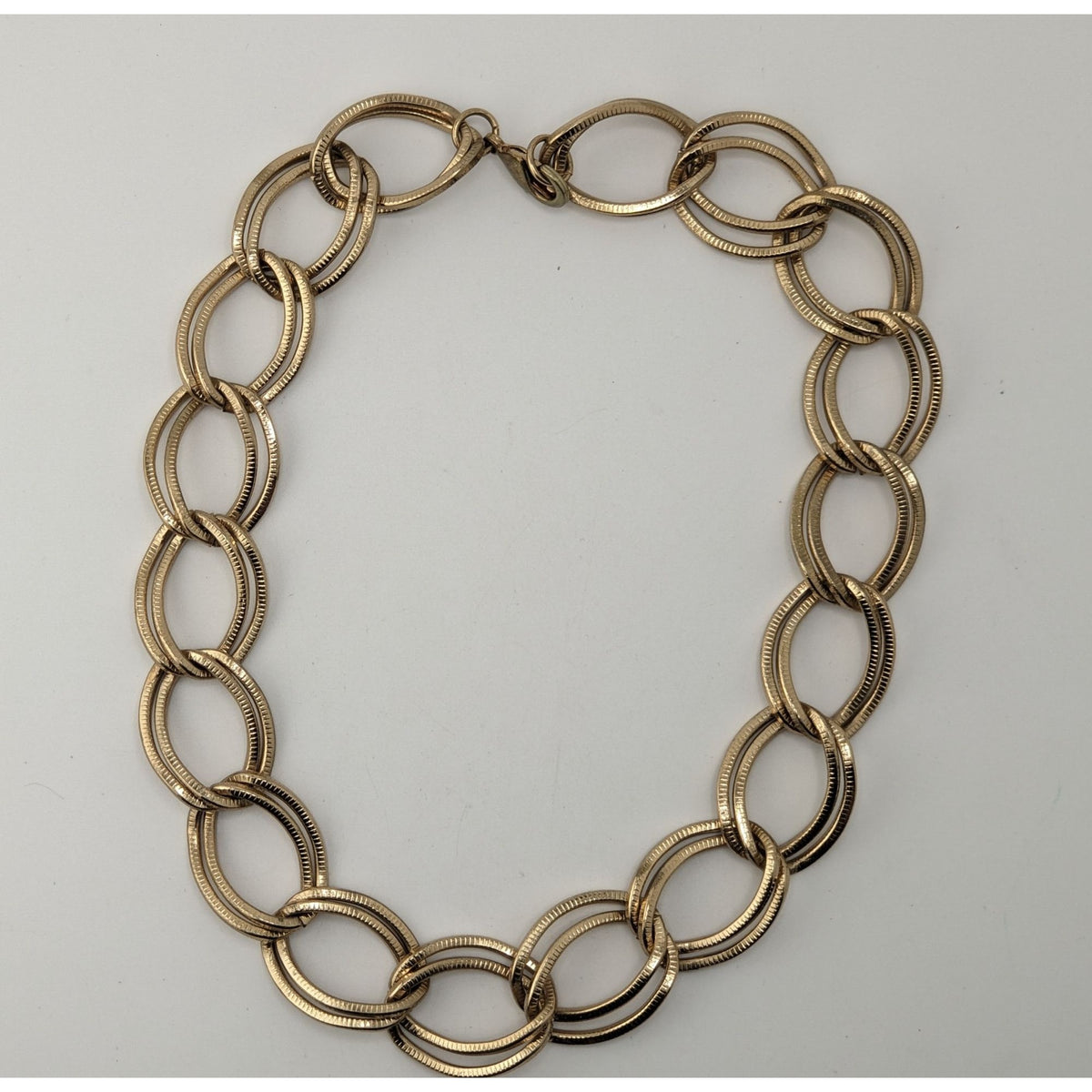 Glam Chunky Gold Tone Oval Link Statement Chain Necklace Textured Retro Luxe