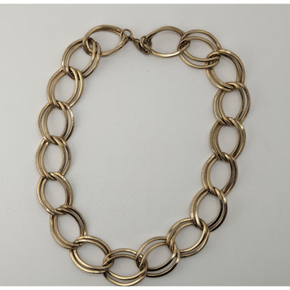 Glam Chunky Gold Tone Oval Link Statement Chain Necklace Textured Retro Luxe