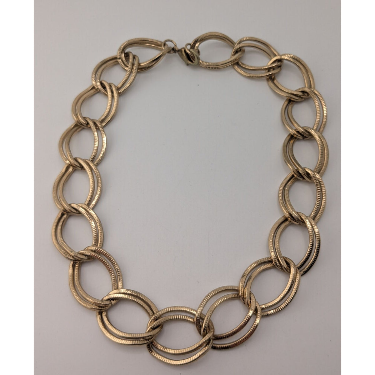 Glam Chunky Gold Tone Oval Link Statement Chain Necklace Textured Retro Luxe