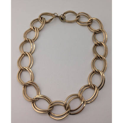 Glam Chunky Gold Tone Oval Link Statement Chain Necklace Textured Retro Luxe