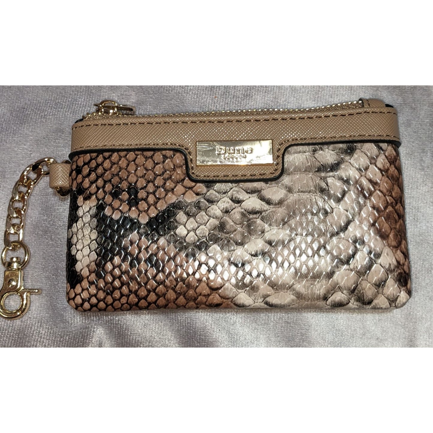 Dune London Womens Snake Print Zip Pouch With Gold Chain & Zip Closure