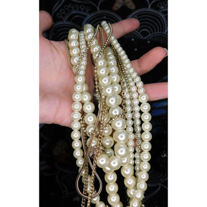 Multilayer Hollywood Glam Faux Pearl And Gold Tone Chain Necklace