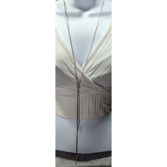 Minimalist Gold Tone Bolo Chain Necklace With Pillar Ends