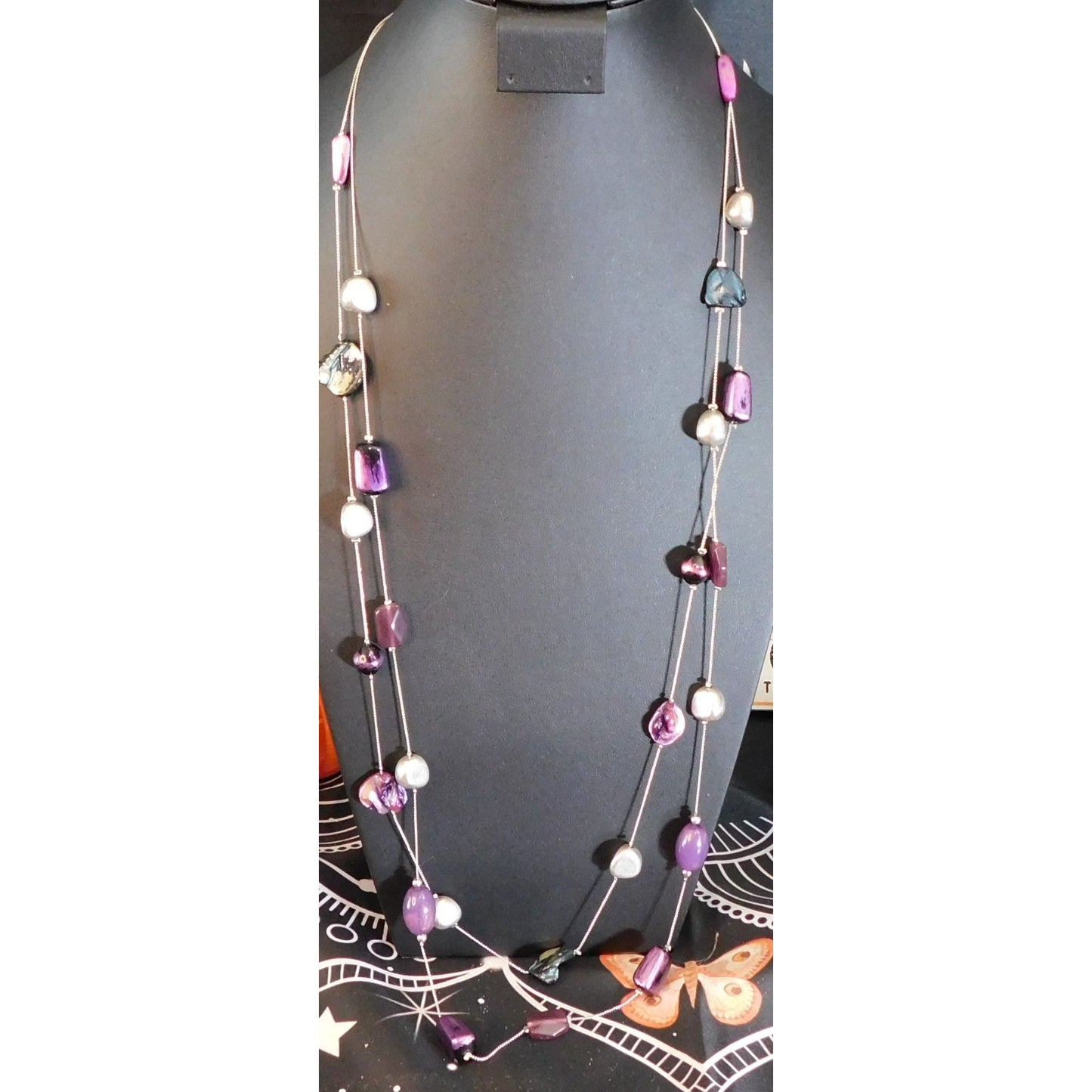 Elegant Layered Purple And Silver Tone Station Necklace