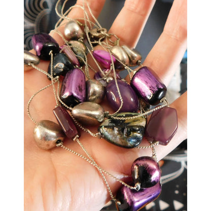 Elegant Layered Purple And Silver Tone Station Necklace
