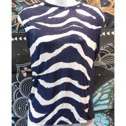 H&M Trendy Navy Blue And White Zebra Tank Top