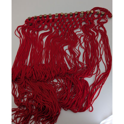Boho Festival Fringe Red Macrame Statement Bib Necklace Gold Tone Beads