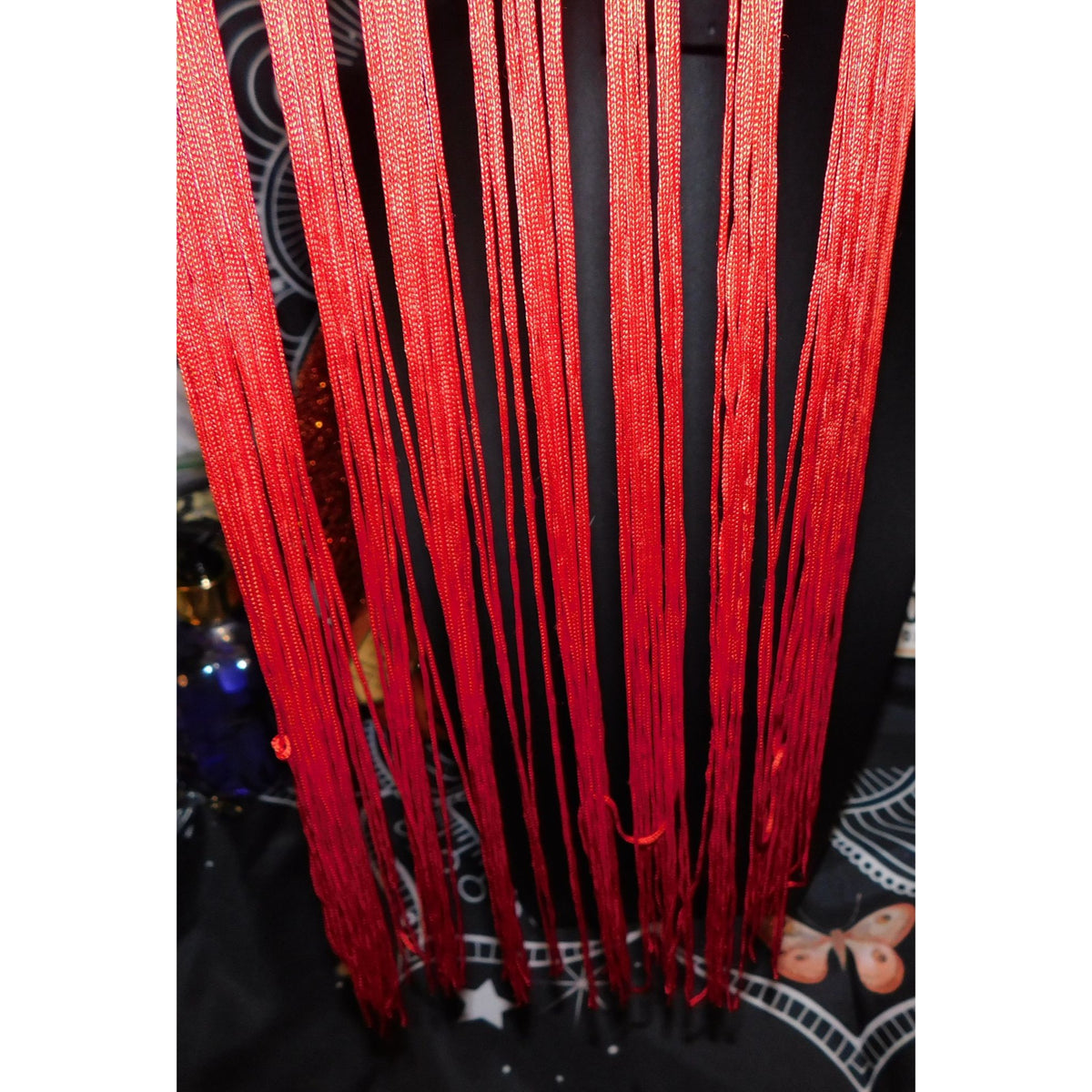 Boho Festival Fringe Red Macrame Statement Bib Necklace Gold Tone Beads