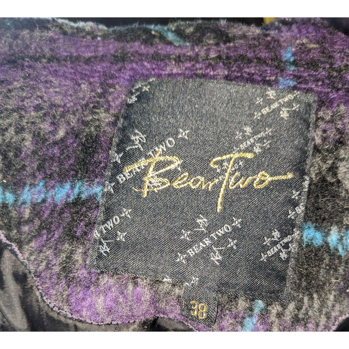 BearTwo Purple Plaid Faux Fur Hooded Coat Womens EU 38 Medium Gothic Grunge