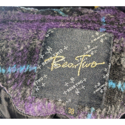 BearTwo Purple Plaid Faux Fur Hooded Coat Womens EU 38 Medium Gothic Grunge