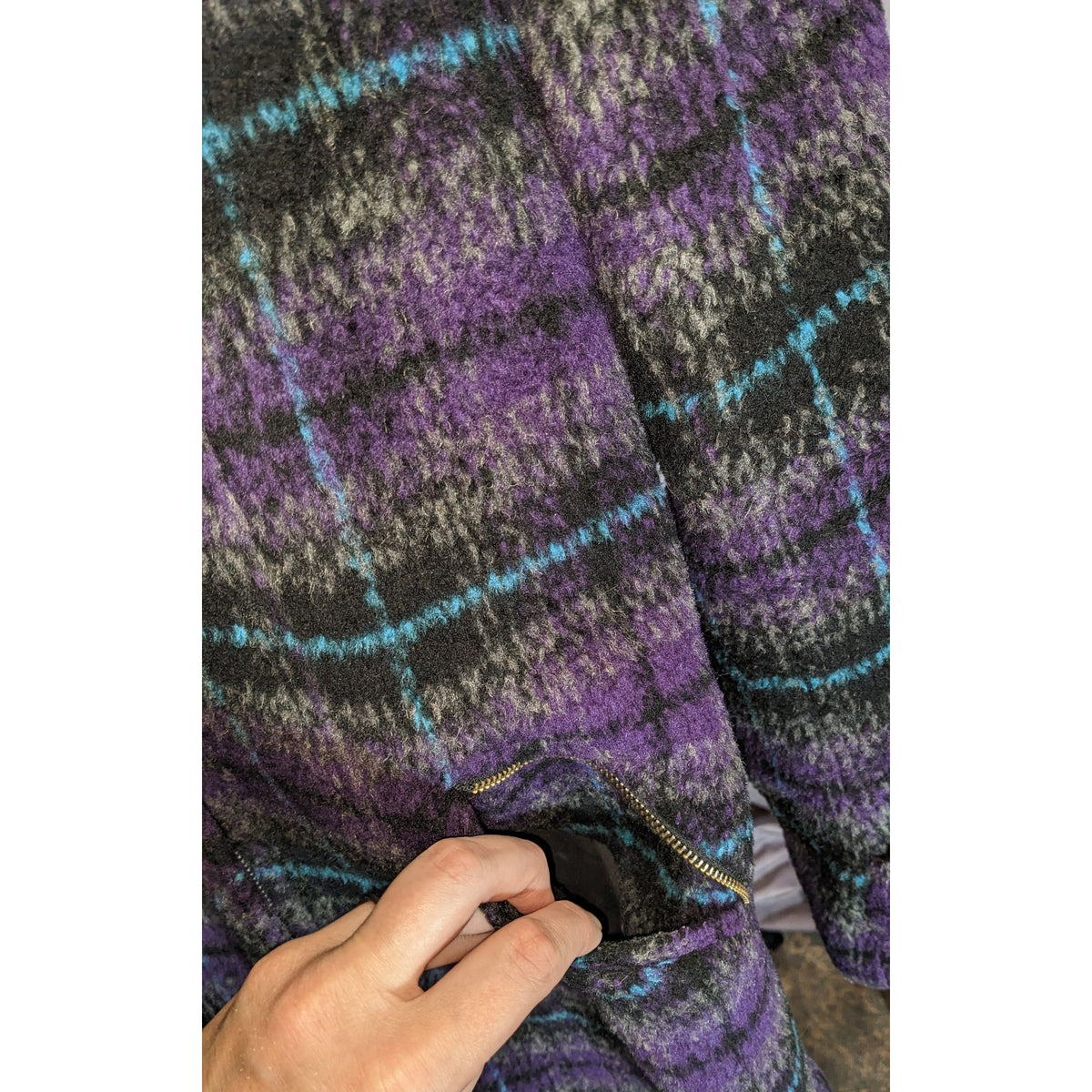 BearTwo Purple Plaid Faux Fur Hooded Coat Womens EU 38 Medium Gothic Grunge