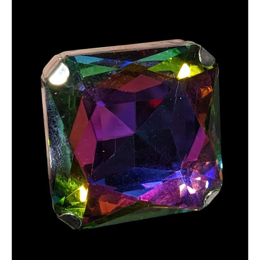 Fantasy Glam Rainbow Glass Oversized Faceted Costume Ring