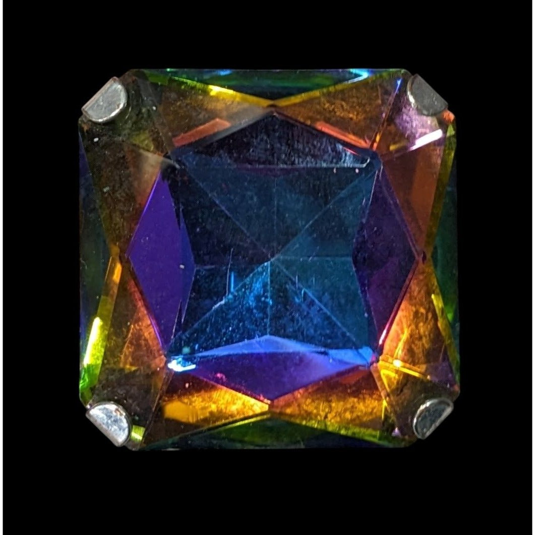 Fantasy Glam Rainbow Glass Oversized Faceted Costume Ring