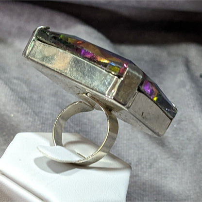Fantasy Glam Rainbow Glass Oversized Faceted Costume Ring