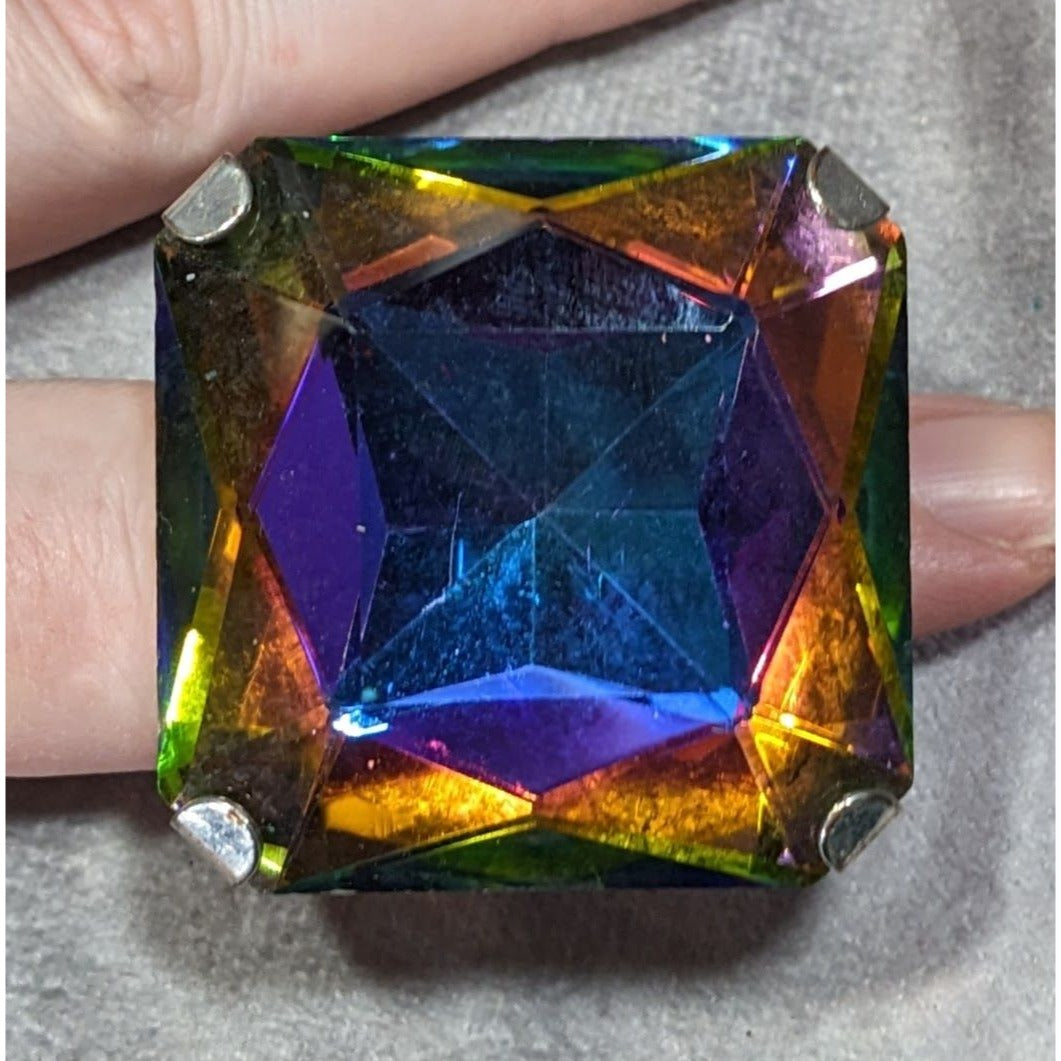 Fantasy Glam Rainbow Glass Oversized Faceted Costume Ring