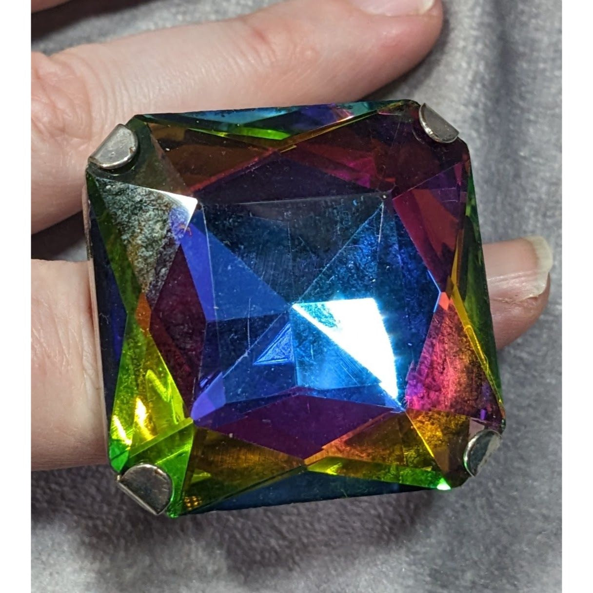 Fantasy Glam Rainbow Glass Oversized Faceted Costume Ring