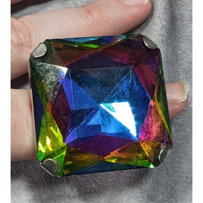 Fantasy Glam Rainbow Glass Oversized Faceted Costume Ring