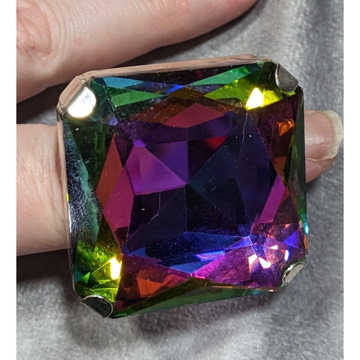 Fantasy Glam Rainbow Glass Oversized Faceted Costume Ring