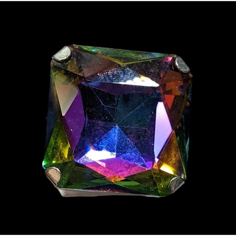 Fantasy Glam Rainbow Glass Oversized Faceted Costume Ring