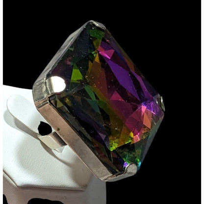 Fantasy Glam Rainbow Glass Oversized Faceted Costume Ring