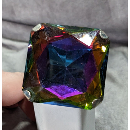Fantasy Glam Rainbow Glass Oversized Faceted Costume Ring
