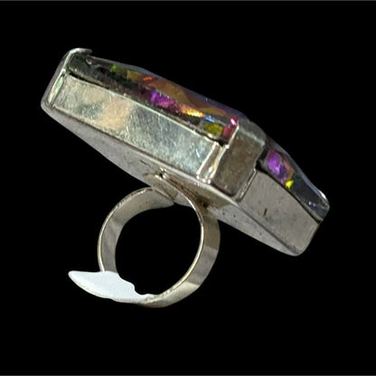 Fantasy Glam Rainbow Glass Oversized Faceted Costume Ring