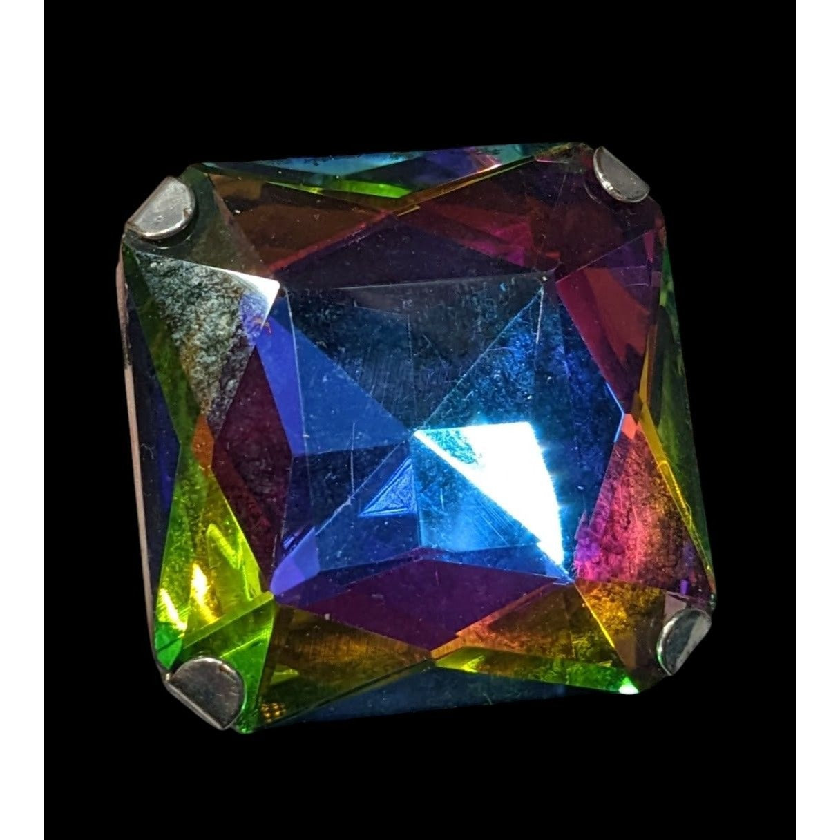 Fantasy Glam Rainbow Glass Oversized Faceted Costume Ring