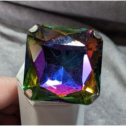 Fantasy Glam Rainbow Glass Oversized Faceted Costume Ring