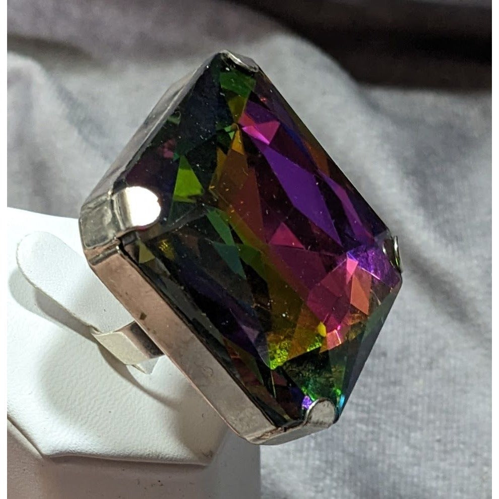 Fantasy Glam Rainbow Glass Oversized Faceted Costume Ring