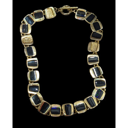 Modern Unique Gold Tone And Black Abstract Link Necklace