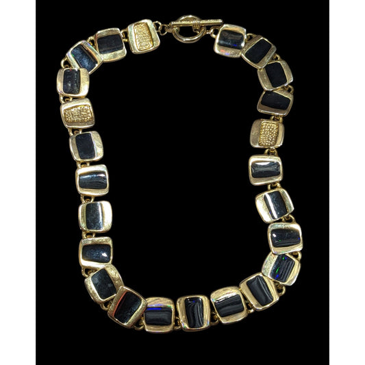 Modern Unique Gold Tone And Black Abstract Link Necklace
