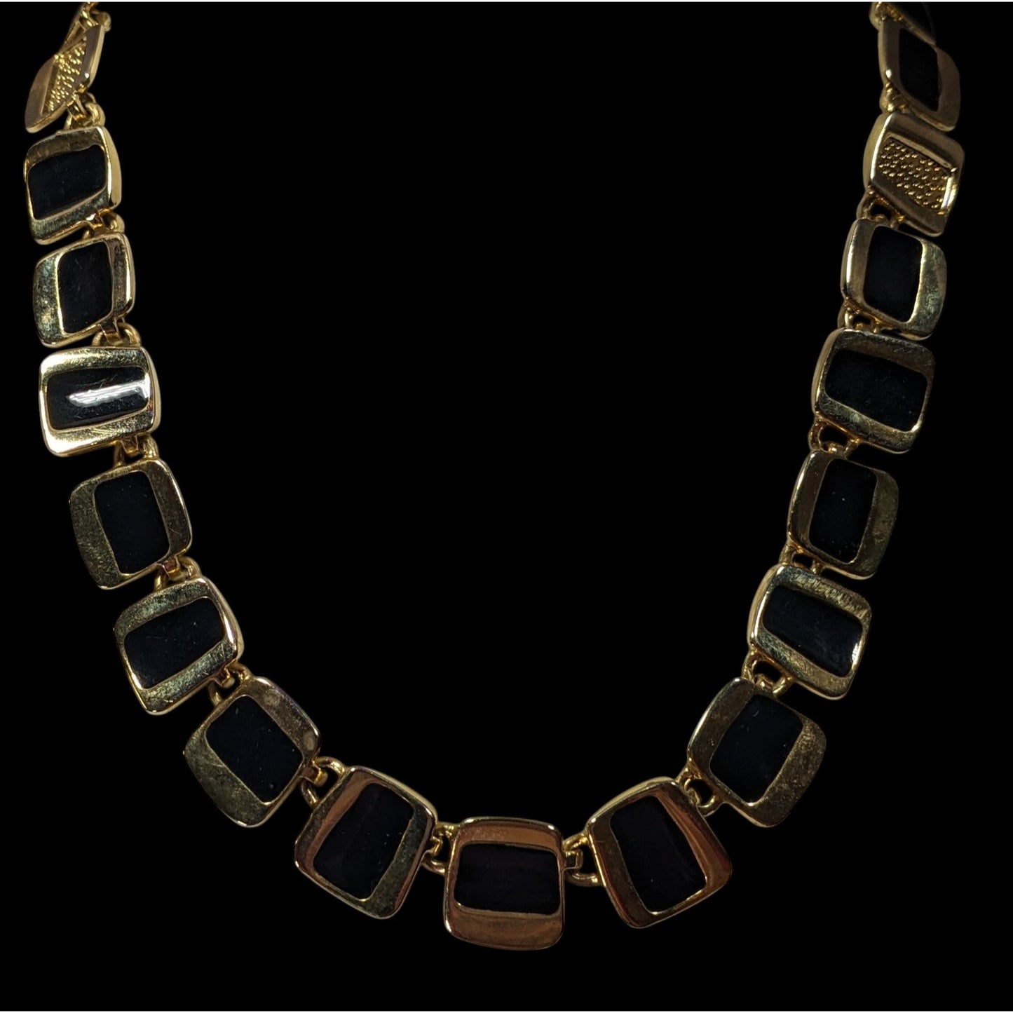 Modern Unique Gold Tone And Black Abstract Link Necklace