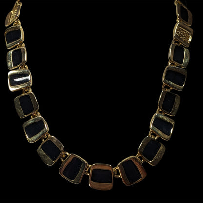 Modern Unique Gold Tone And Black Abstract Link Necklace