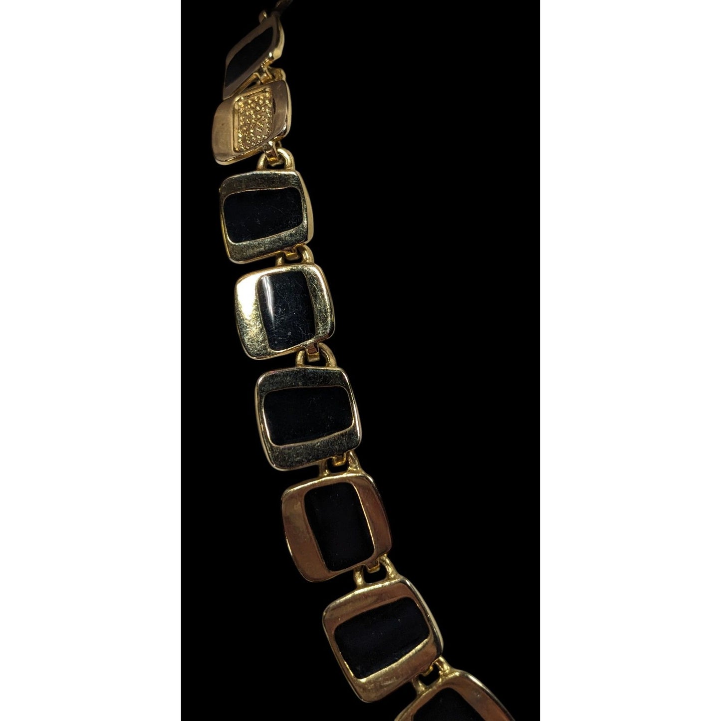 Modern Unique Gold Tone And Black Abstract Link Necklace