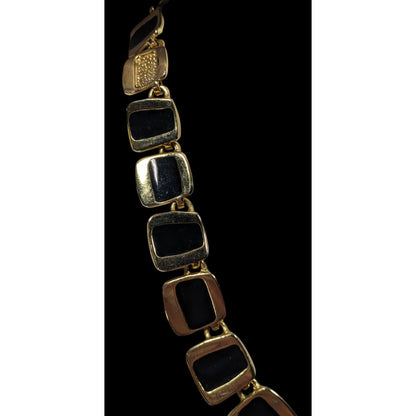 Modern Unique Gold Tone And Black Abstract Link Necklace