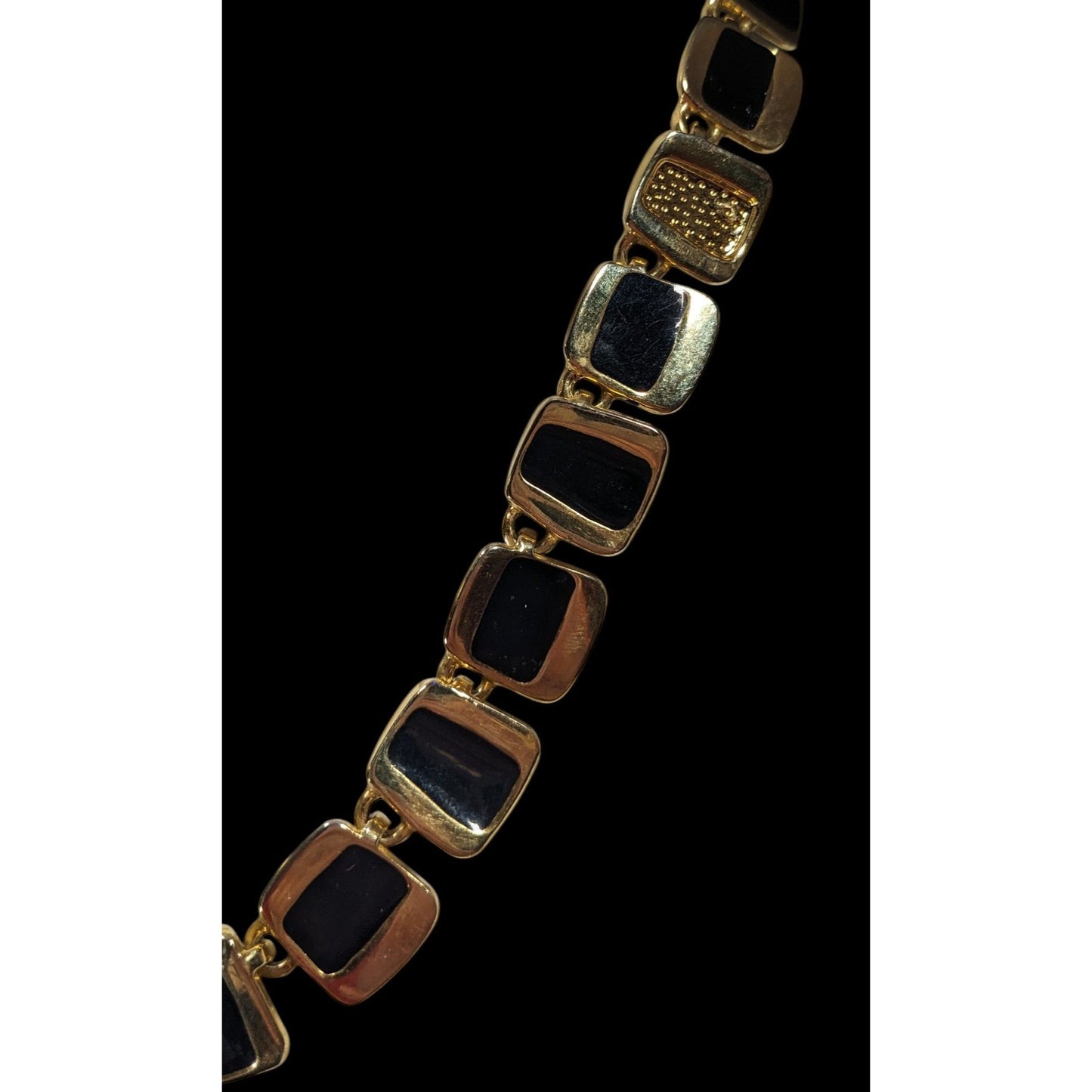Modern Unique Gold Tone And Black Abstract Link Necklace