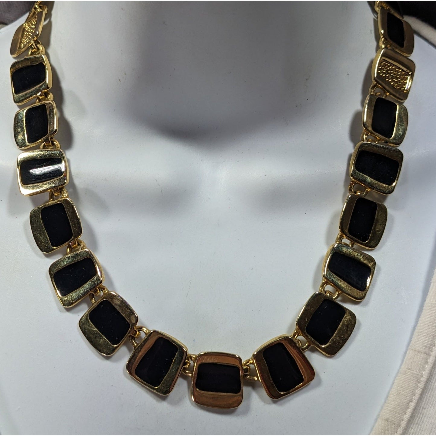 Modern Unique Gold Tone And Black Abstract Link Necklace