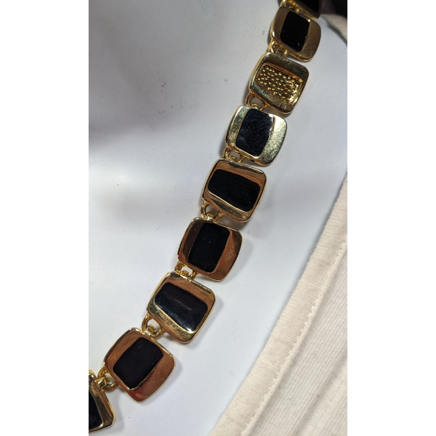 Modern Unique Gold Tone And Black Abstract Link Necklace