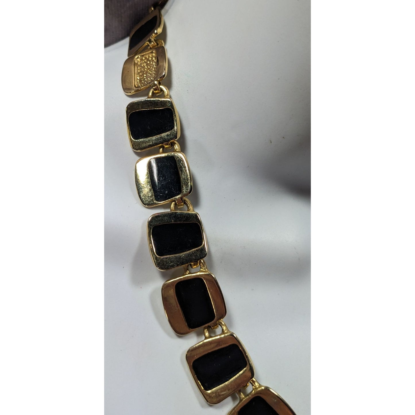 Modern Unique Gold Tone And Black Abstract Link Necklace
