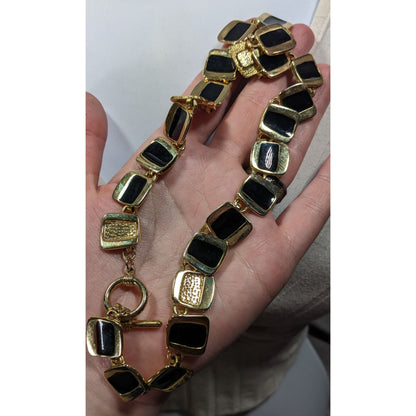Modern Unique Gold Tone And Black Abstract Link Necklace