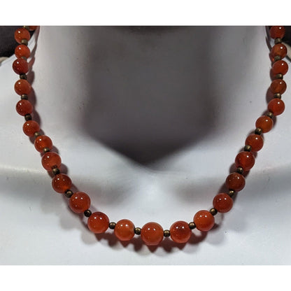 Vintage Polished Carnelian Beaded Necklace With Gold Tone Accent Beads
