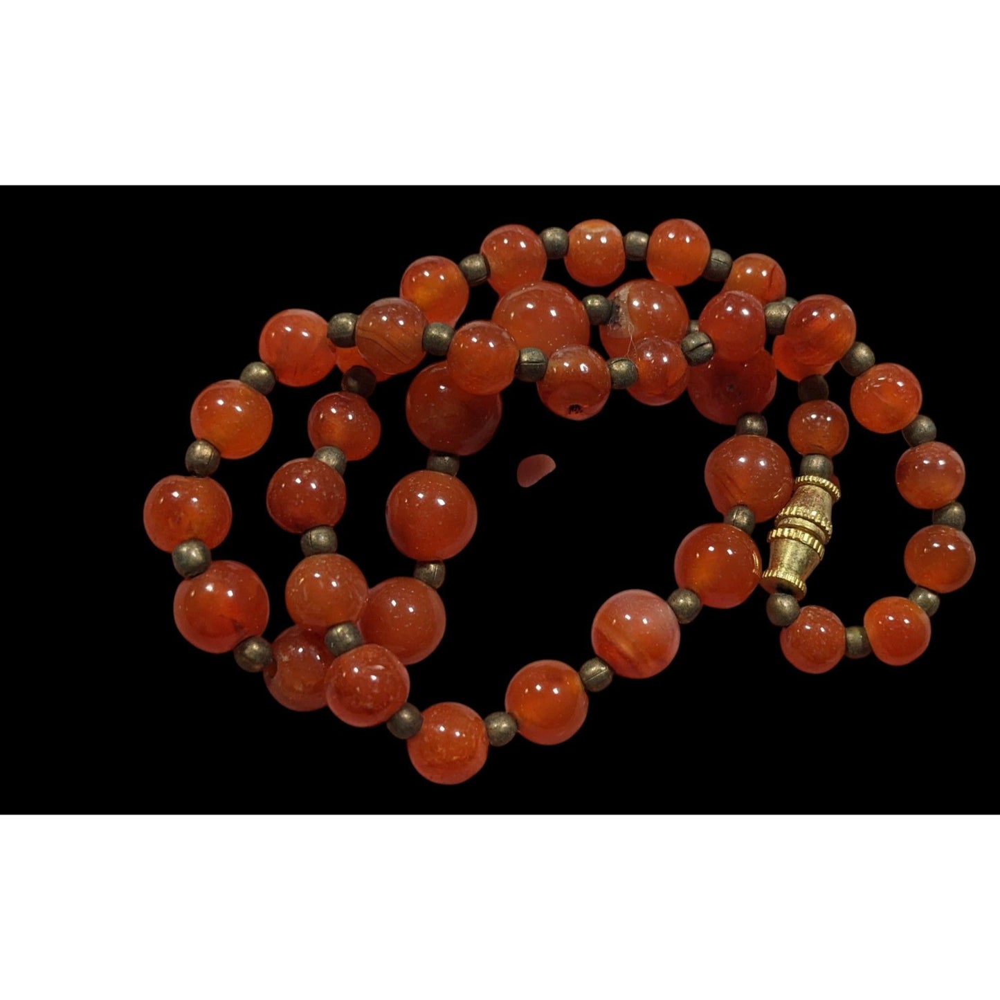 Vintage Polished Carnelian Beaded Necklace With Gold Tone Accent Beads