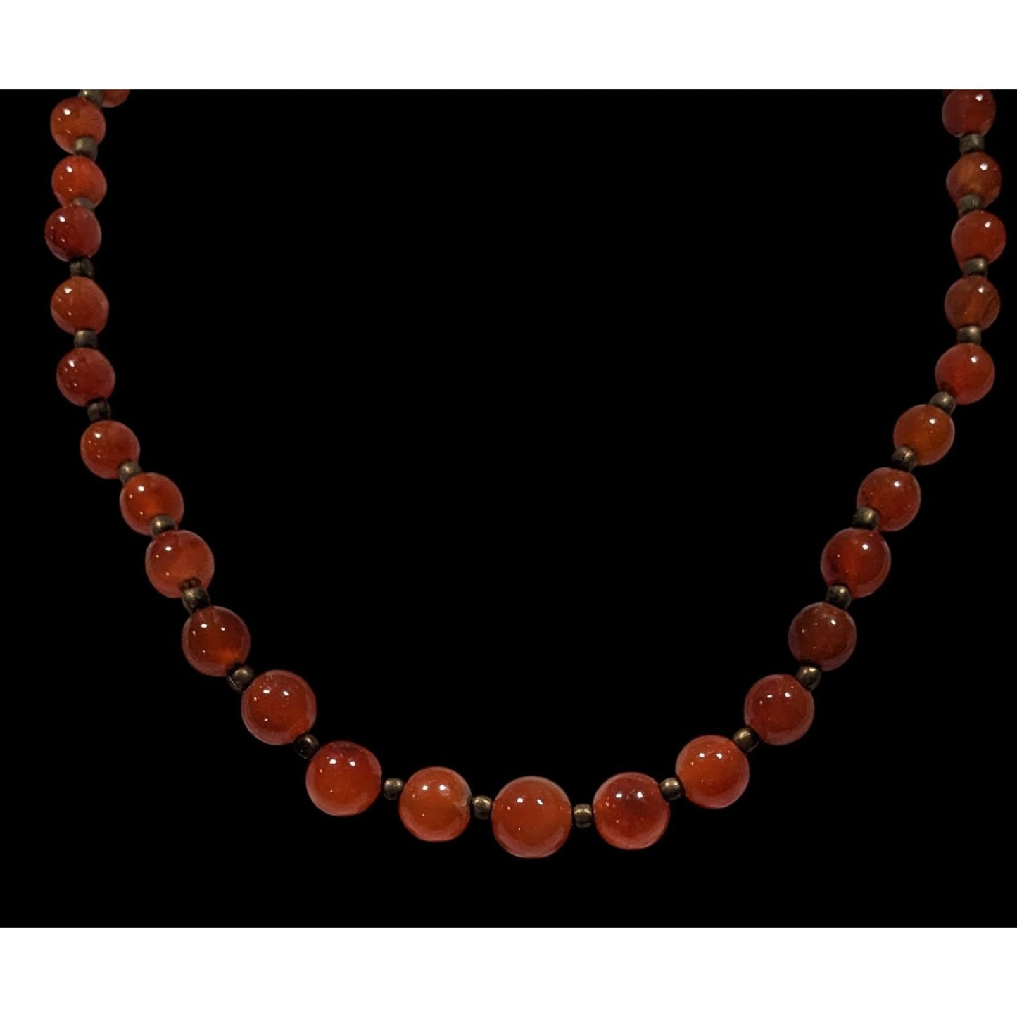 Vintage Polished Carnelian Beaded Necklace With Gold Tone Accent Beads