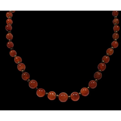 Vintage Polished Carnelian Beaded Necklace With Gold Tone Accent Beads