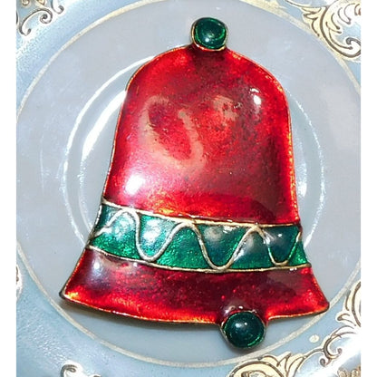 Large Vintage Enamel Holiday Bell Brooch