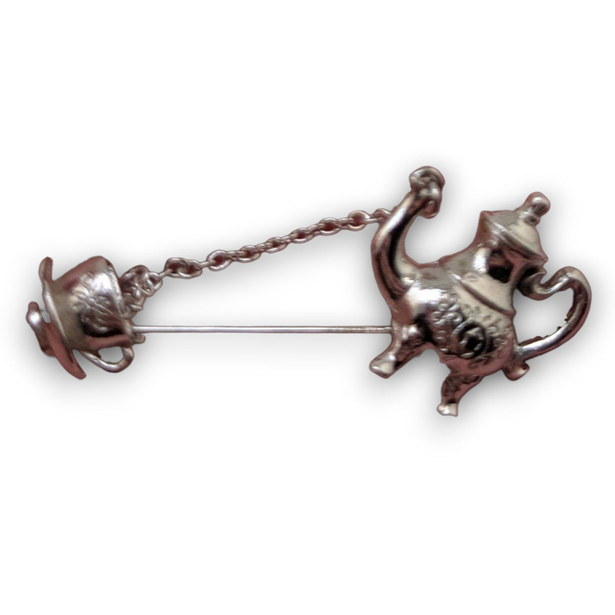 Avon Vintage Whimsical Silver Tone Teapot Teacup Stick Pin 2 Inch